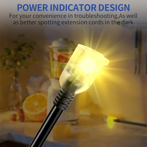 15ft Outdoor/Indoor Extension Cord with Lighted 10/3 Gauge Ultra 3 Prong Heavy Duty SJTW, Waterproof, Flexible Cold-Resistant,15A 125V 1875W, Black - size: 15FT