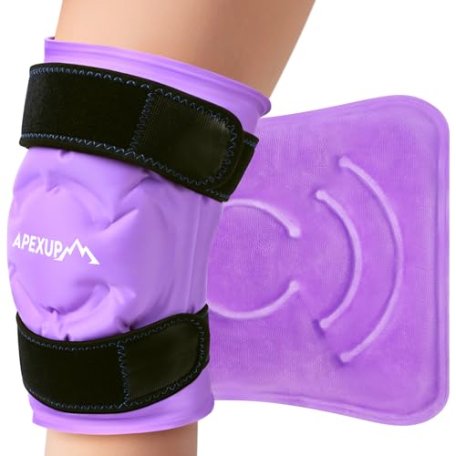 APEXUP Ice Pack for Knee Pain Relief, Large Reusable Wrap After Surgery, Flexible Gel Cold Pack for Injuries, Pain Relief for Back, Shoulder, Elbow, Ankle and Leg (Purple, L 1PK) - size: Large-1PK, style: Purple