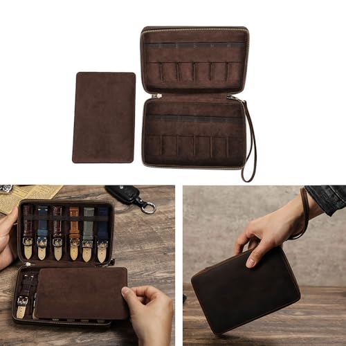 CONTACTS Full Grain Leather Watch Band Case Travel 12 Slot Watches Bands Box for Men Watches Strap Holder Storage Organizer Fits Most Watch Bands by Handmade - size: 12 Slot