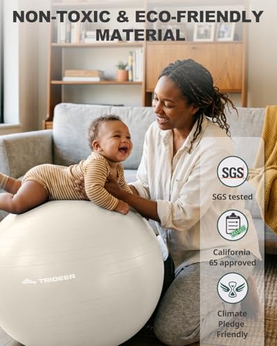 Trideer Yoga Ball for Exercise, Pilates, Core & Balance Training, Stability Ball for Pregnancy & Birthing Prep, Physical Therapy, Daily Stretching, Office Chair for Active Sitting, Quick Pump Included - color: Off-White, size: L(23-26ines/58-65cm)