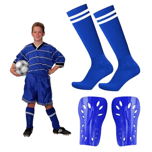 Soccer Shin Guards and Socks for Toddler Kids, Lightweight Soccer Shin Pads & Sleeves Equipment, Protective Defender Gear for 3-6 Years Old Children Boys Girls Sports Game - color: Blue