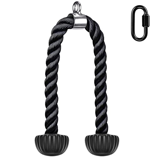 SELEWARE Rotating Straight Bar, Tricep Rope, Double D Row Handle, Rotating V Handle, Cable Machine Attachment with Non-Slip Soft Rubber Grip, Universal Attachment for Cable Machines - color: Black Rubber Tricep Rope - 36inch
