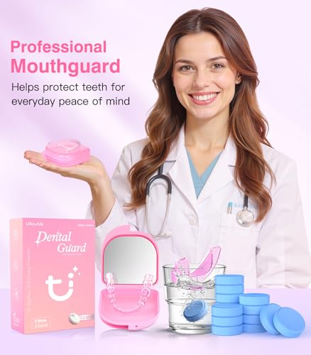 Anti Grinding Guard, Mouth Guard for Grinding Teeth at Night, Night Guards for Teeth Grinding for Adults, Pink + Clear, 2 Size (4 Pack), Guard Cases with 5X Magnifier
