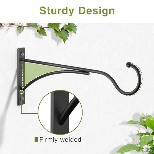 saffruff 11 Inch Heavy Duty Plant Hangers Outdoor, Metal Plant Brackets for Hanging Baskets, Plant Wall Hooks for Bird Feeders, Wind Chimes & Lanterns, Premium Metal Hooks Matte Black, 30lbs Capacity - size: 11 in, 1 pk