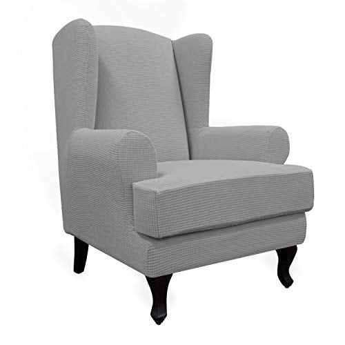 Easy-Going Stretch Wingback Chair Sofa Slipcover 2-Piece Sofa Cover Furniture Protector Couch Soft with Elastic Bottom, Spandex Jacquard Fabric Small Checks, Light Gray - color: Light Gray