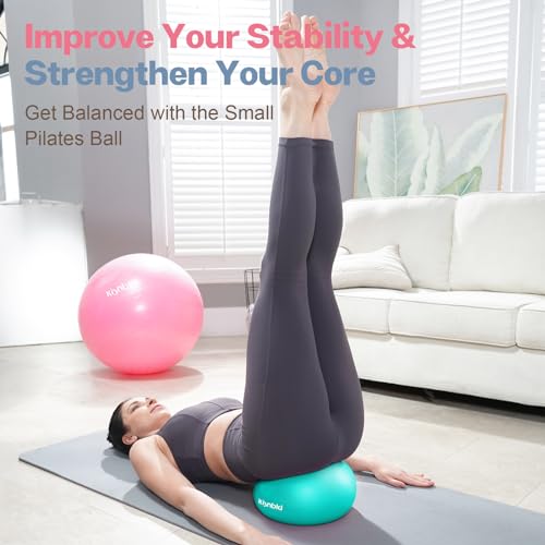 kisnbld Small Exercise Ball, 9 Inch Mini Pilates Ball, Anti Burst and Slip Resistant Mini Yoga Ball for Stability, Fitness, Physical Therapy, Stretching & Core Strength Workout at Home Gym & Office - color: 1Aqua