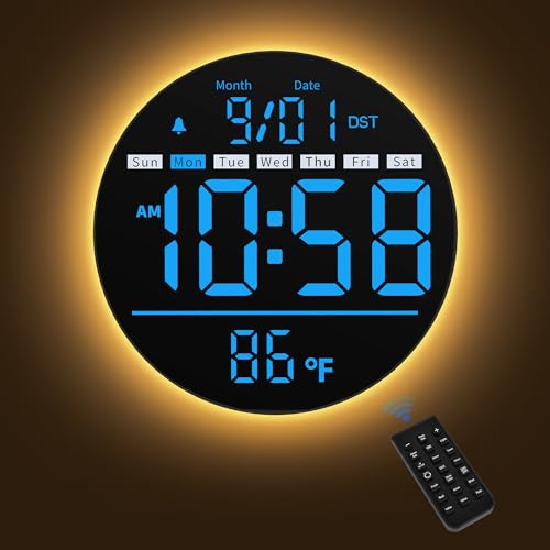 Maxstar Led Digital Wall Clock with Timer, Seconds, Temperature, Date, DST, Nightlight, Alarm Clock, 5-Level Display Brightness, Digital Clock Timer for Classroom, Bedroom, Garage, Gym,Blue - color: Blue