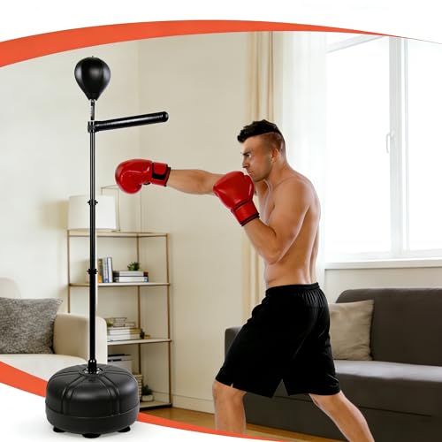 Spinning Reflex Bar Boxing Bar with Punching Bag, Height Adjustable SpinningBar, Freestanding BoxingBar Boxing Speed Trainer Boxing Equipment for Home Gym (1 Ball)