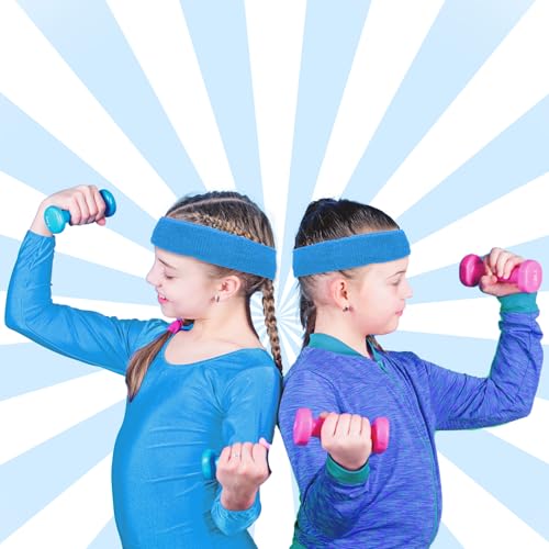 Bememo 36 Pcs Neon Sweatbands Set Soccer Party Favors Cotton Headbands Wristband Sweat Bands Soccer Mom Essentials for Football Fans Sporting Events 80 90s Glow Party - color: Blue, size: Small