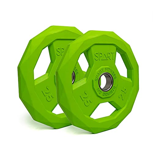 SPART Color Coded Weight Plate 2-Inch Rubber Coated Olympic Grip Plate for Barbell, Solid Cast Iron Weight Plates for Strength Training, Weightlifting, Crossfit, Home Gym, 2.5LB/5LB/10LB/25LB/35LB/45LB, Pair - color: 25LB-Pair
