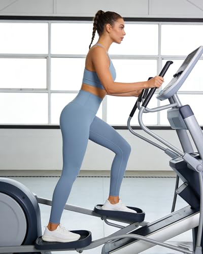 Workout Sets for Women 2 Piece Seamless High-Waisted Leggings & Cross Back Padded Sports Bra for Yoga Pilates - color: Greyblue, size: X-Large