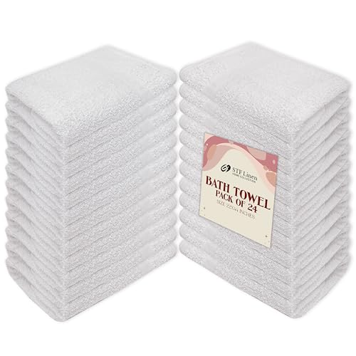 24 Pack White 22x44 Inch Cotton Bath Towels - Lightweight, Quick Drying, Commercial Grade - size: 22x44 pack of 24