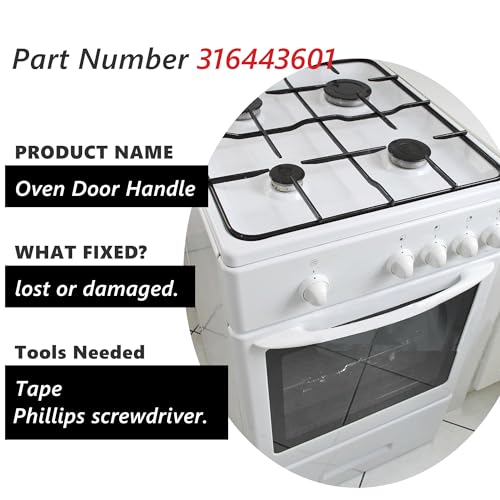 316443601 Oven Door Handle Appliance Replacement with 2pcs 316433300 Screws | White Plastic Material, Compatible with Kenmore Electrolux Frigidaire Range, Replaces AP3906094, 1157492, AH1147400