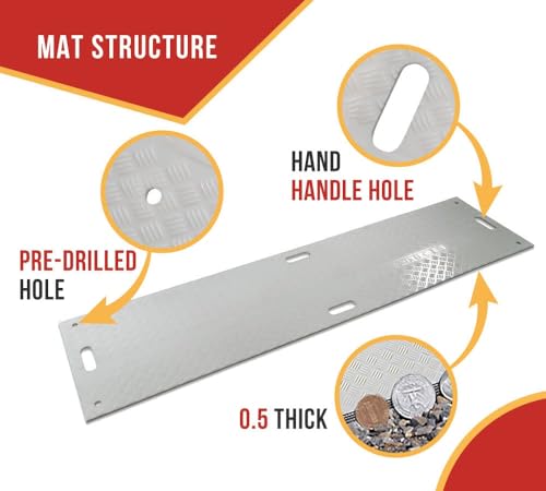 Mytee Products 2' x 8' White Ground Protection Mats with Diamond Plated Tread Design - High Density Polyethylene Mat, Easily Supports 50 Ton Loads on Lawns, Dirt, and Any Other Areas - color: White, size: 1 - Pack