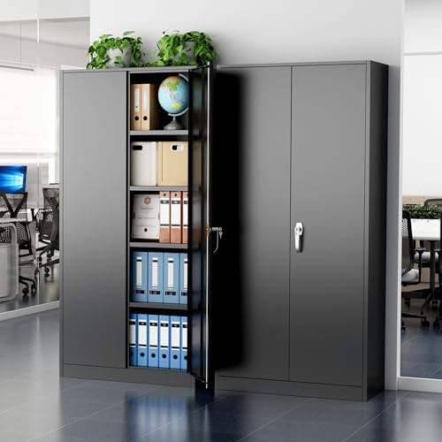 Greenvelly Metal Garage Storage Cabinet, 72'' Tall Storage Cabinet with 2 Doors and 4 Adjustable Shelves, Steel Lockable Tool Cabinets for Home Office, Garage, Basement, School (Black) - color: Black, size: 72 Inch