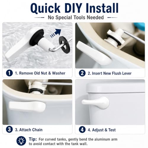 Lydia's Deal Toilet Handle Replacement Kit, Adjustable Front Mount Toilet Tank Flush Lever with Lock Nut, Fits Most Front-Mount Toilets, Easy DIY Install, Toilet Repair Kit (White, Aluminum) - color: White Aluminum