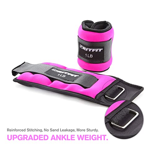 RitFit Ankle Weights - A Pair of 2/3/4/6/8/10 LBS, Wrist Weights with Adjustable Straps for Women & Men, Leg Weights for Walking, Running, Yoga, Gym, Workout, Physical Therapy - size: 2 lb Pair (1 lb Each)