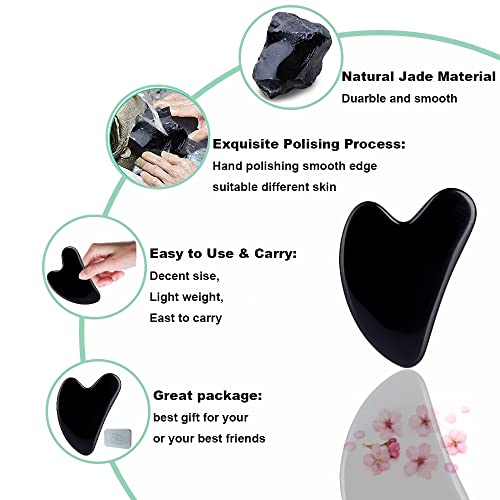 Gua Sha Facial Tools, Black Obsidian Gua Sha Massage Tool, Natural Jade Guasha Tool for Face and Body Skin Massage. Gua Sha Set for SPA Acupuncture Therapy, Trigger Point Treatment. - color: Black