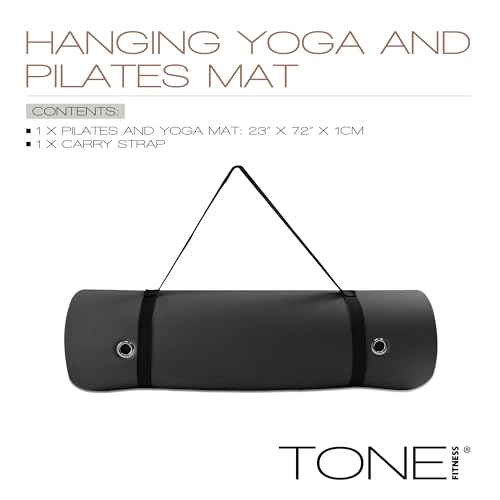 TONE Fitness Hanging Yoga Mat, Pilates Mat, Exercise Mat for Home Workouts with Carry Strap | V Pattern | Multiple Colors - color: Black