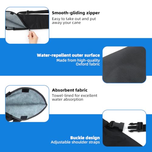Cane Holder for Walker & Scooter, Waterproof Cane Storage Bag (33.5 x 5.9") | Absorbent Terry Lining, Adjustable Strap, Holds Canes/Umbrellas Up to 33.5", Durable Oxford Shell with Quick-Dry, Easy-Clean - size: 33.5" x 5.9"