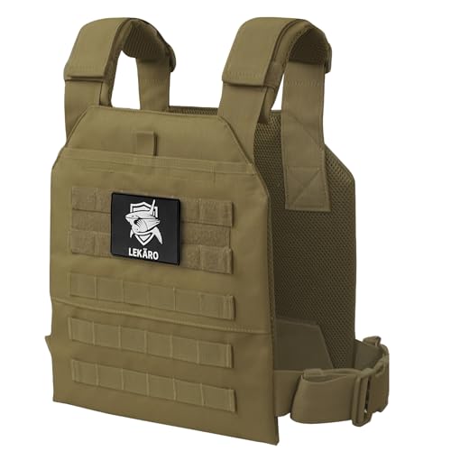 Adjustable Weighted Vest for Men Women – Tactical Vest for Rucking, HIIT & CrossFit, Fits 10x12 Plates, 600D Breathable Weight Vest & Exercise Vest for Strength Training, Weights Not Included - color: Khaki