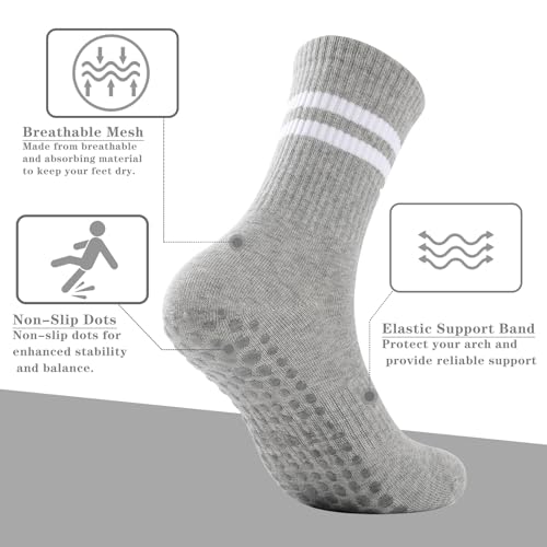 loudashuaiqi Grip Pilates Socks Non Slip Athletic Yoga Socks with Grips for Women Grippy socks for Hospital Workout Barre - style: 3pair Black White Grey
