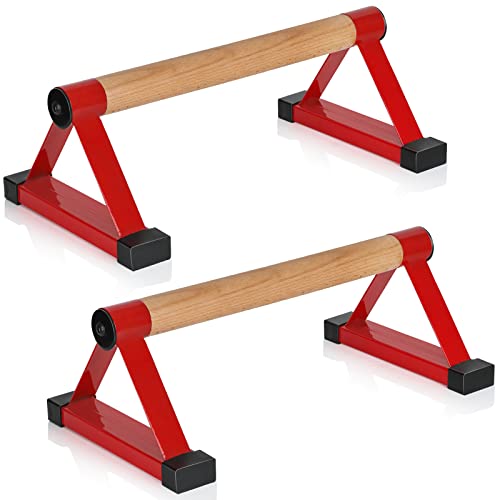 Wood push up bars Parallettes bars Anti-slip Handstand Bars for Calisthenics, Fitness, Floor workouts Solid Wood with Sturdy Metal Bracket, Support 500 lbs - color: Red