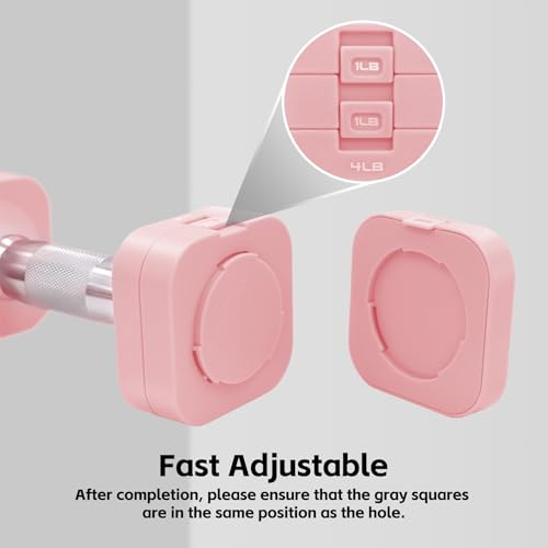 20LBS Adjustable Dumbbell Set, 4 in 1 Free Weights Dumbbells Set for,4lb 6lb 8lb 10lb, with Metal Non Slip Handle，Quick Change，Home Gym Strength Training Equipment for Men and Women - color: Pink