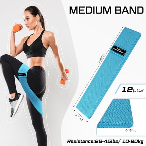 12 Pcs Fabric Resistance Bands for Working Out Non-Slip Booty Exercise Loop Bands for Women Men Glutes Hip Thigh Butt Yoga Pilates Fitness Gym, Light Medium Heavy - color: Blue, style: Medium Resistance