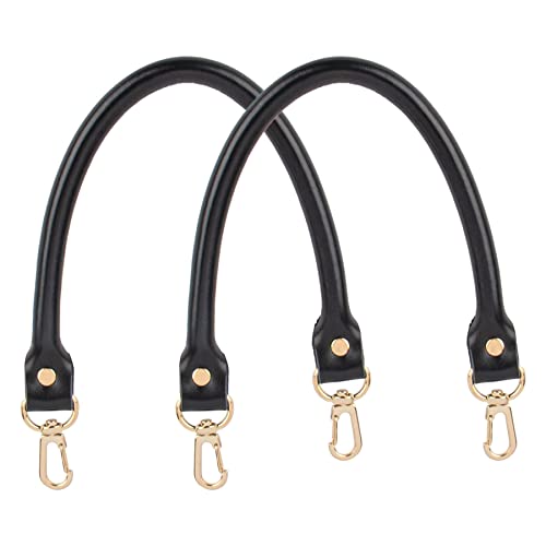 AUEAR, Leather Replacement Handles Purses Straps Black Handbag Strap with Gold Lobster Buckles for Small Handmade Straw Bag (15.7 Inches, Style A, 2 Pack) - color: Black