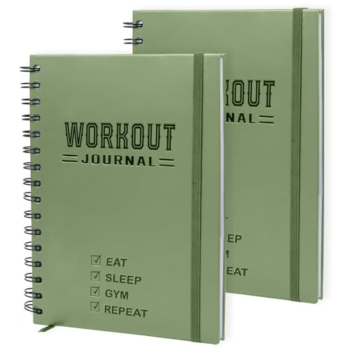 Nextnoid Hardcover Fitness Planner Workout Journal for Women & Men - Undated A5 Sturdy Workout Notebook to Track Gym & Home Workouts - Green Separately Packaged 2 Pieces - color: M.Green 2, style: Fitness