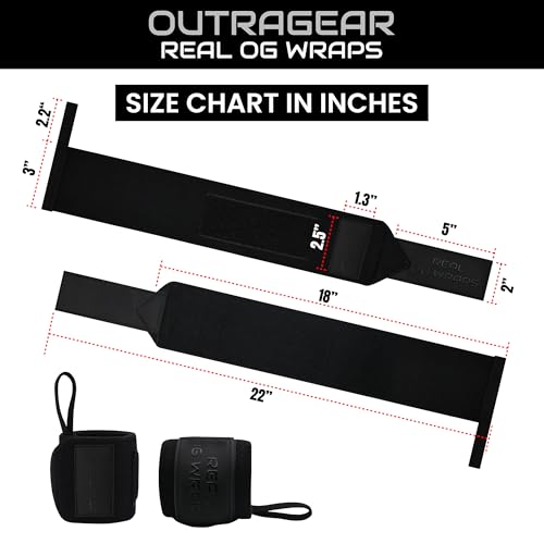 18" OG-Grade Wrist Wraps for Weightlifting – Heavy Duty Wrist Support with Thumb Loop & Lockdown Strap – Wrist Straps for Powerlifting, Bench Press & Gym Training - style: Shadow Black