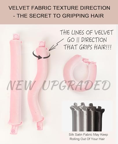 Grande Heatless Curls Overnight Rods - Upgraded Directional Grip Velvet - No Heat Hair Curlers to Sleep, Jumbo Large Hair Rollers Flexible Curling Rods Set for Long Thicker Coarser Hair Blowout Look - color: Blush Pink