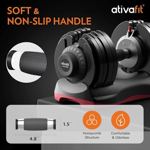 ATIVAFIT Adjustable Dumbbell Set of 2, 5–88LB Quick Dial Free Weights with Double Safety Lock, Anti-Slip Steel Handle & Storage Box, Space Saving Home Gym Equipment for Full Body Strength Training, Suitable for Home Fitness Users - color: Black-66lbs
