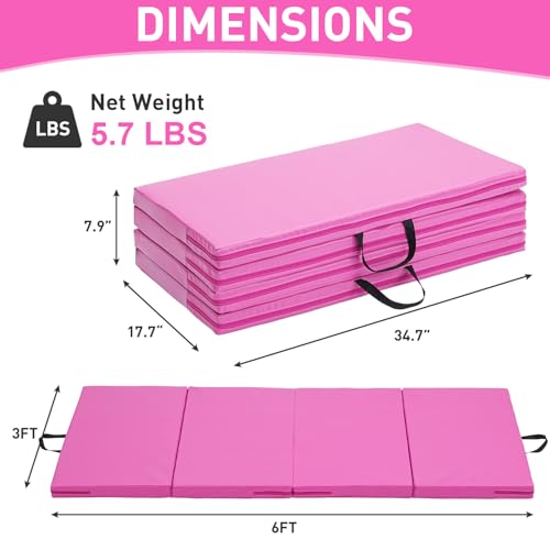 Gymnastics Mat, 3FTx6FT / 4FTx8FT 2" Thick Folding Kids' Gymnastic Tumbling Mat for Home Gym Exercise & Play - color: 3x6FT-Pink
