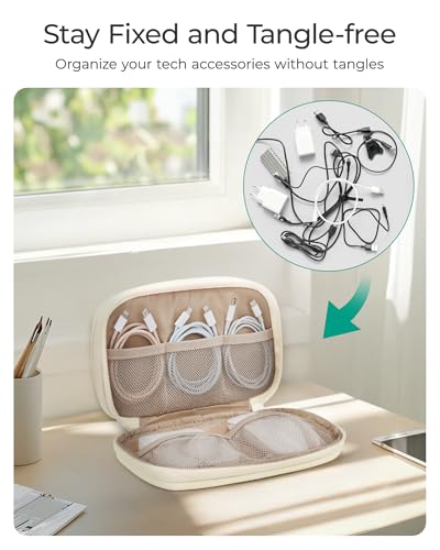 BAGSMART Electronics Organizer Travel Case, Cord Organizer for Women, Travel Cable Bag (Beige) - color: A-Double Layer Beige