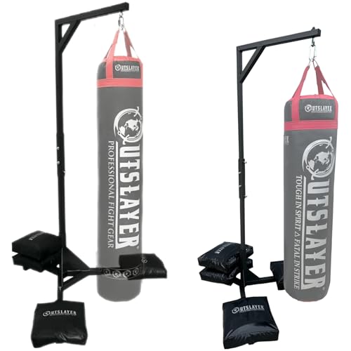 Outslayer Heavy Duty Punching Bag Stand - 7.8ft / 6.8ft Heavy Bags up to 350lbs - Made in USA - Filled or Unfilled Sandbags - Easy Assembly - size: 6'8 Ft Heavy Duty Stand, style: With Unfilled Sand Bags