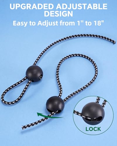 18 Inch Adjustable Ball Bungee Cords, Easy to Adjust from 1" to 18", 40 PCS Ball Tie Downs with UV-Resistance & Superior Elasticity, Great for Tarp, Tent, Pole, Cargo, Holding Wire and Hose, etc - size: 18 Inch, style: Ball Bungee