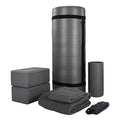BalanceFrom 7-Piece Yoga Set with 71x24x1 Inches Extra Thick Mat and Carrying Sling – Includes 2 Blocks, Stretch Strap, 2 Towels, and Knee Pad for Home, Studio, and Gym Workouts - color: Gray