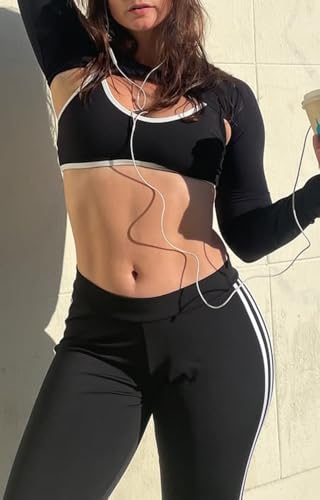 Aoxjox Lexi Lined Strappy Sports Bra | women's color block workout top,adjustable straps, removable pads, fitness athletic yoga crop tank, moisture-wicking - color: Black and White, size: X-Small
