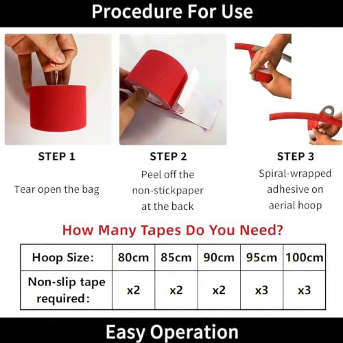 PRIOR FITNESS Aerial Hoop Tape, 5m/16.4ft x 5cm Anti Slip Lyra Hoop Grip Tape, Sweat Absorbent Stretch Textile Pole Dance Tape, No Residue Self Adhesive Hand Protective Tape for Aerial Hoop Ring - color: Red