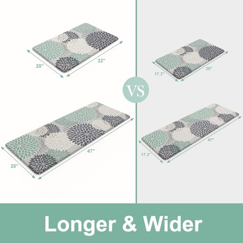 KIMODE Cushioned Anti Fatigue Rugs Sets of 2, Ergonomic Standing Kitchen Mat 2PCS, Boho Kitchen Mats for Floor Stain Resistant, Non Slip Kitchen Sink Rug Waterproof, 20"x32"+20"x47", Teal - color: Bluish Blue, size: 20" x 47"+20" x 32"--0.47 inches