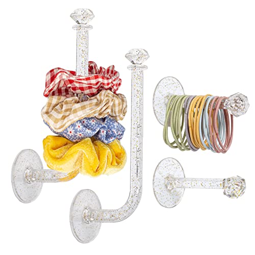 4pcs Headband Holder Stand Scrunchie Organizer, Girls Hair Accessories Organizer Storage for Headband Hairband Hair Ties, Clear Glitter Adhesive Scrunchy Holder - color: 4Packs Clear