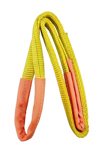 Everest C1130-2" x 3' Yellow Flat Sling Eye to Eye/Lifting Sling for Construction, Lifting, Moving, Hoisting - Strap Heavy Duty - 1-Pack 6400lbs WLL