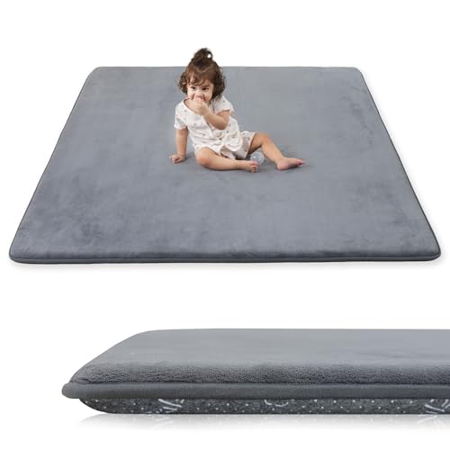 1.3" Thick Baby Floor Play Mat 59x79, Basic Padded Foam Mat for Tummy Time Crawling, Non Slip Cushioned for Babies Toddlers Infants Kids (Dark Grey) - color: Dark Grey, size: 59"x79"x1.3"