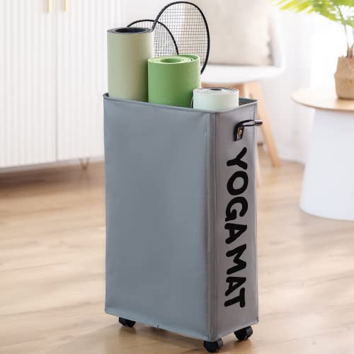 Twira Yoga Mat Storage Racks, Home Gym Storage Rack for Foam Roller, Yoga Strap and Resistance Bands, Workout Equipment Corner Storage Organizer with Wheels - color: Grey1, size: Slim 22"