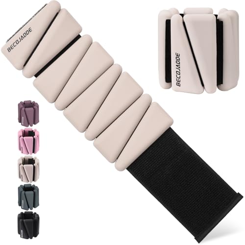 BECOJADDE Ankle Weights Set of 2 (1 lb/2 lb/3 lb Each) Adjustable Wrist Weights for Women Men Wearable Arm Leg Weight for Pilates, Running, Walking, Workout, Yoga - color: Beige, size: 4 Lb Pair (2 Lb Each)