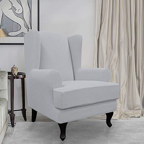 Easy-Going Stretch Wingback Chair Sofa Slipcover 2-Piece Sofa Cover Furniture Protector Couch Soft with Elastic Bottom, Spandex Jacquard Fabric Small Checks Silver Gray - color: Silver Gray