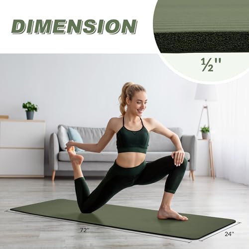 Signature Fitness Extra Thick High-Density Foam Yoga Mat – Multiple Thicknesses (1/2" & 1") / Multiple Colors – Double-Sided Non-Slip Surface – with Carrying Strap for Pilates, Yoga & Home Workouts - color: Green Jasper-1/2"thick