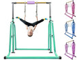 Foldable & Moveable Gymnastics Horizontal Bar with Rings,3’to 5’Adjustable Height Expandable Junior Kip Bar for Home,Indoor Gym Equipment for Kids - style: Foldable Green with Rings